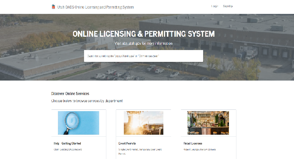 Licensing & Permitting System landing page